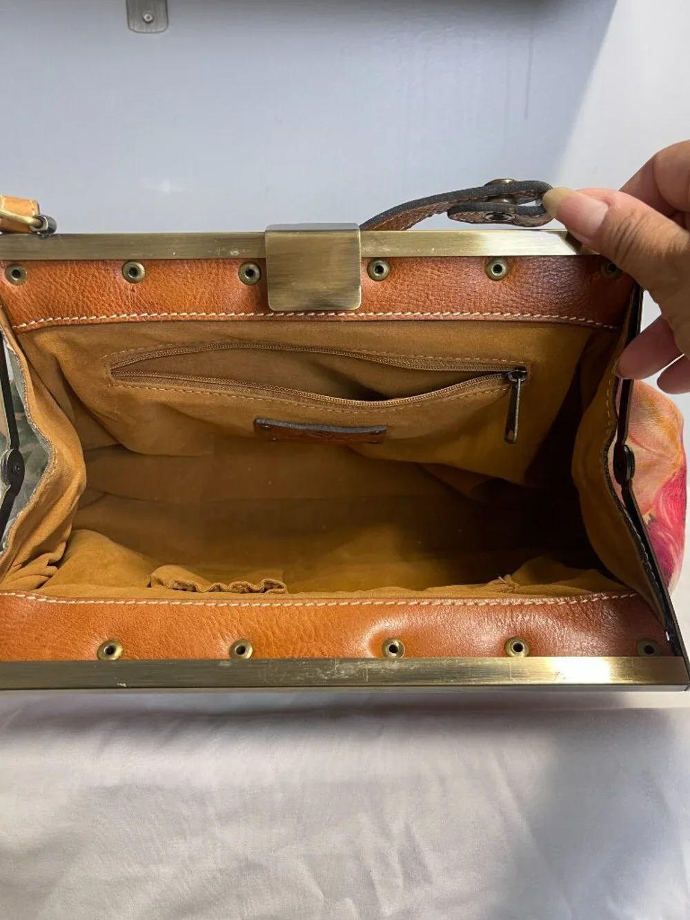 Patricia Nash Ferrara Floral Italian Leather Frame Satchel